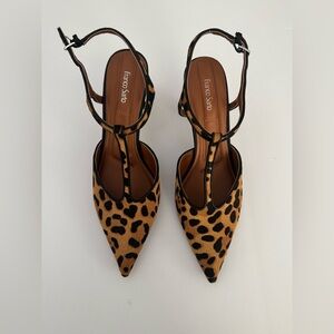 Franco Sarto Tan and Black Leopard Heels